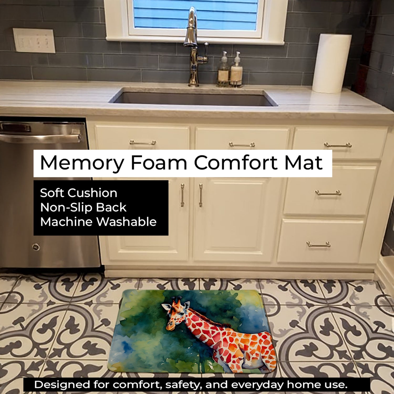 Giraffe Memory Foam Kitchen Mat Machine Washable Anti-Fatigue Cushion Comfort Bath or Kitchen Rug
