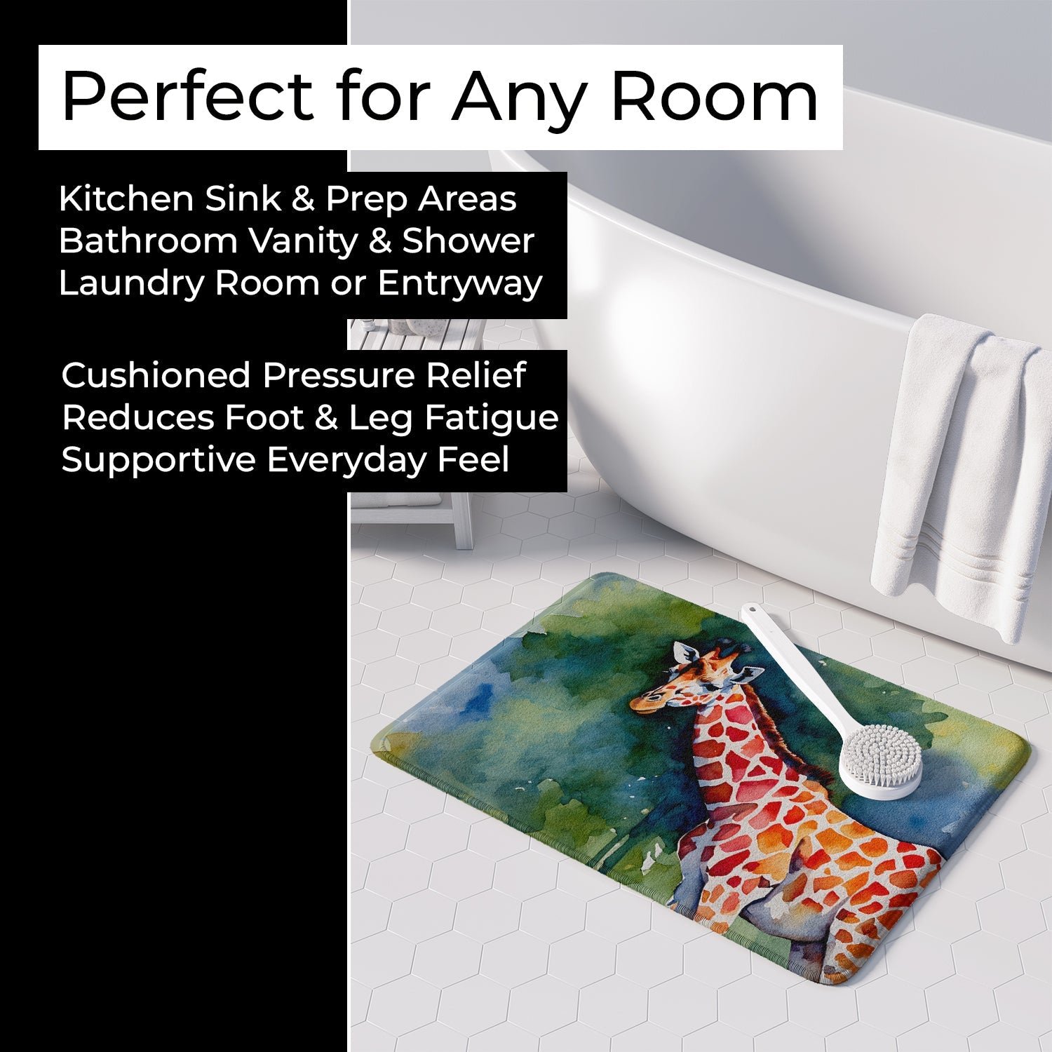 Giraffe Memory Foam Kitchen Mat Machine Washable Anti-Fatigue Cushion Comfort Bath or Kitchen Rug