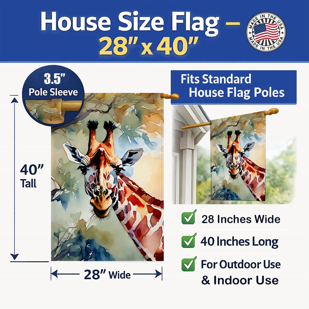 Giraffe House Flag 28x40 Porch Sleeve Pole Decorative Outside Yard Banner Artwork Wall Hanging, Polyester