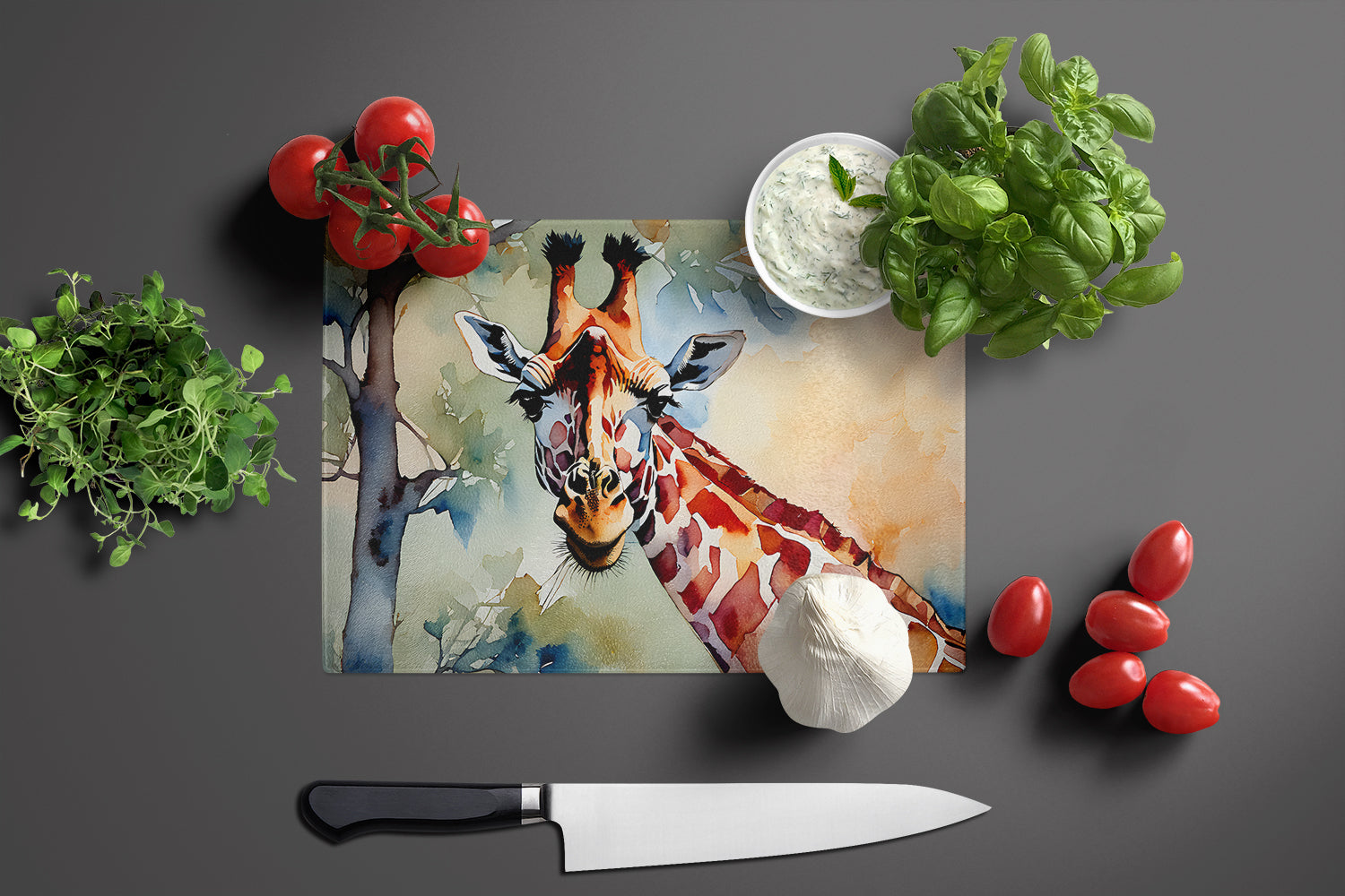 Giraffe Cutting Board Tempered Glass Kitchen Cutting Surface, Heat Resistant Chopping, Non-Slip Feet, Food Prep & Serving