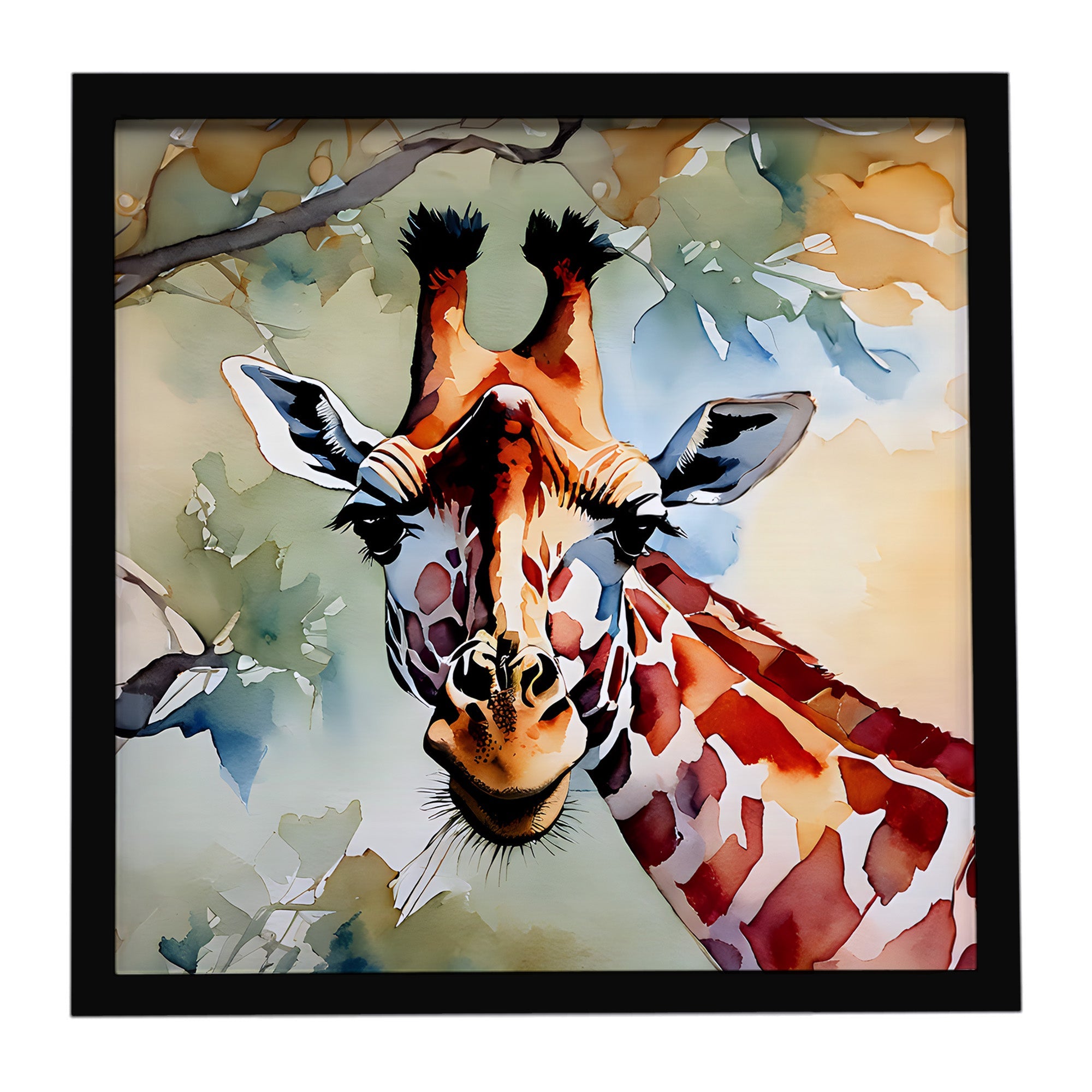 Giraffe Framed Metal Print Bathroom, Kitchen, Office, Home Decor Wall Art Ready to Hang, Square, 8X8