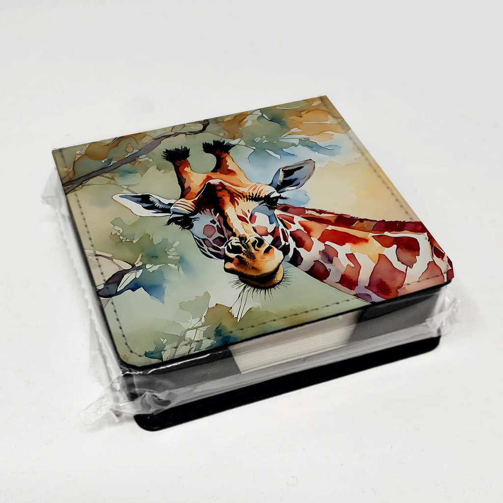 Giraffe PU Leather Note Paper Holder with Artist-Designed Cover, Desk Accessory, Office Gift