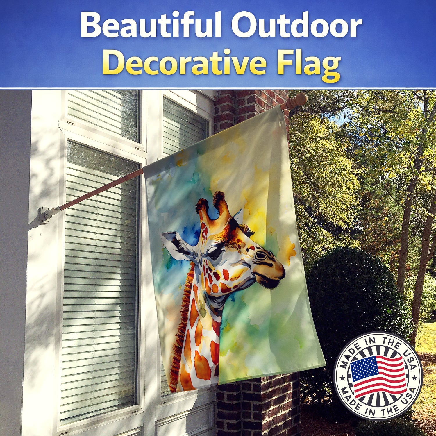 Giraffe House Flag 28x40 Porch Sleeve Pole Decorative Outside Yard Banner Artwork Wall Hanging, Polyester