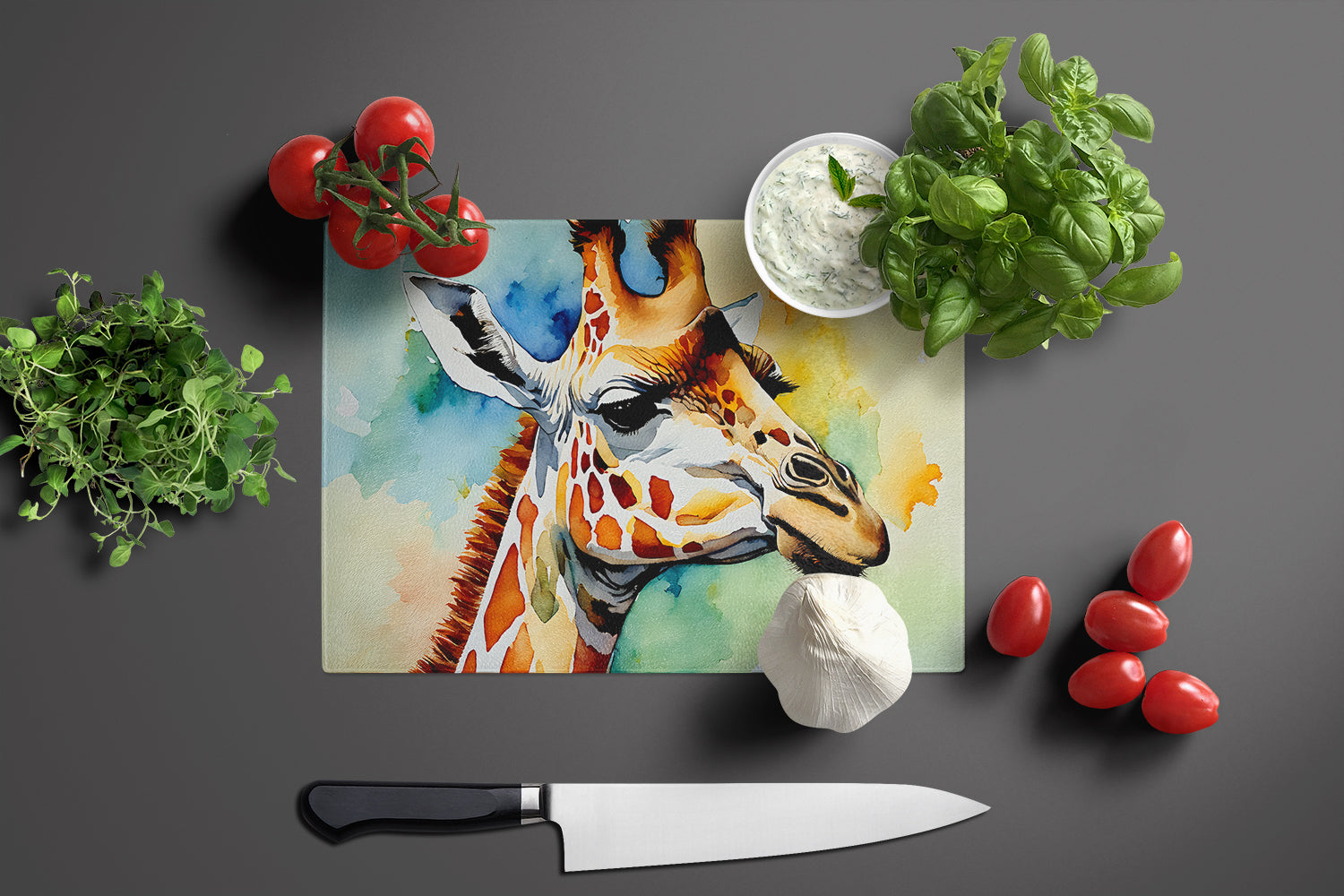 Giraffe Cutting Board Tempered Glass Kitchen Cutting Surface, Heat Resistant Chopping, Non-Slip Feet, Food Prep & Serving