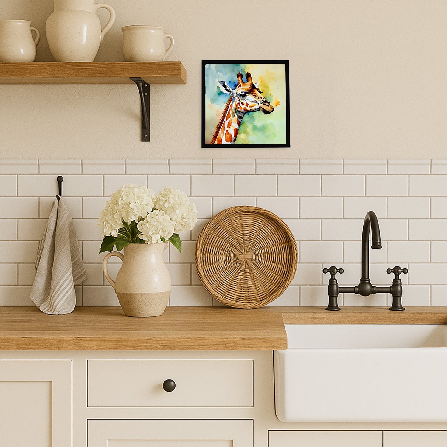 Giraffe Framed Metal Print Bathroom, Kitchen, Office, Home Decor Wall Art Ready to Hang, Square, 8X8