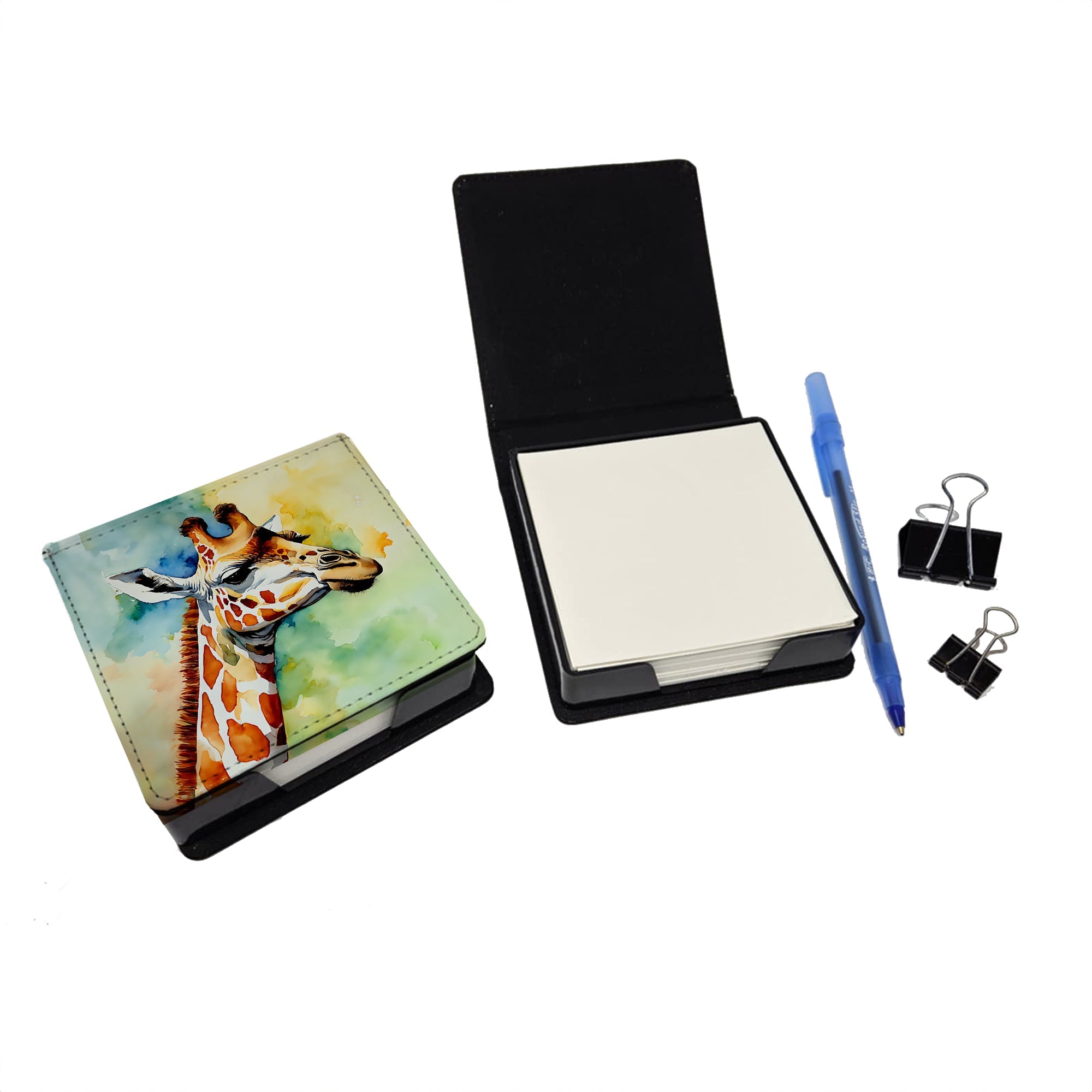 Giraffe PU Leather Note Paper Holder with Artist-Designed Cover, Desk Accessory, Office Gift