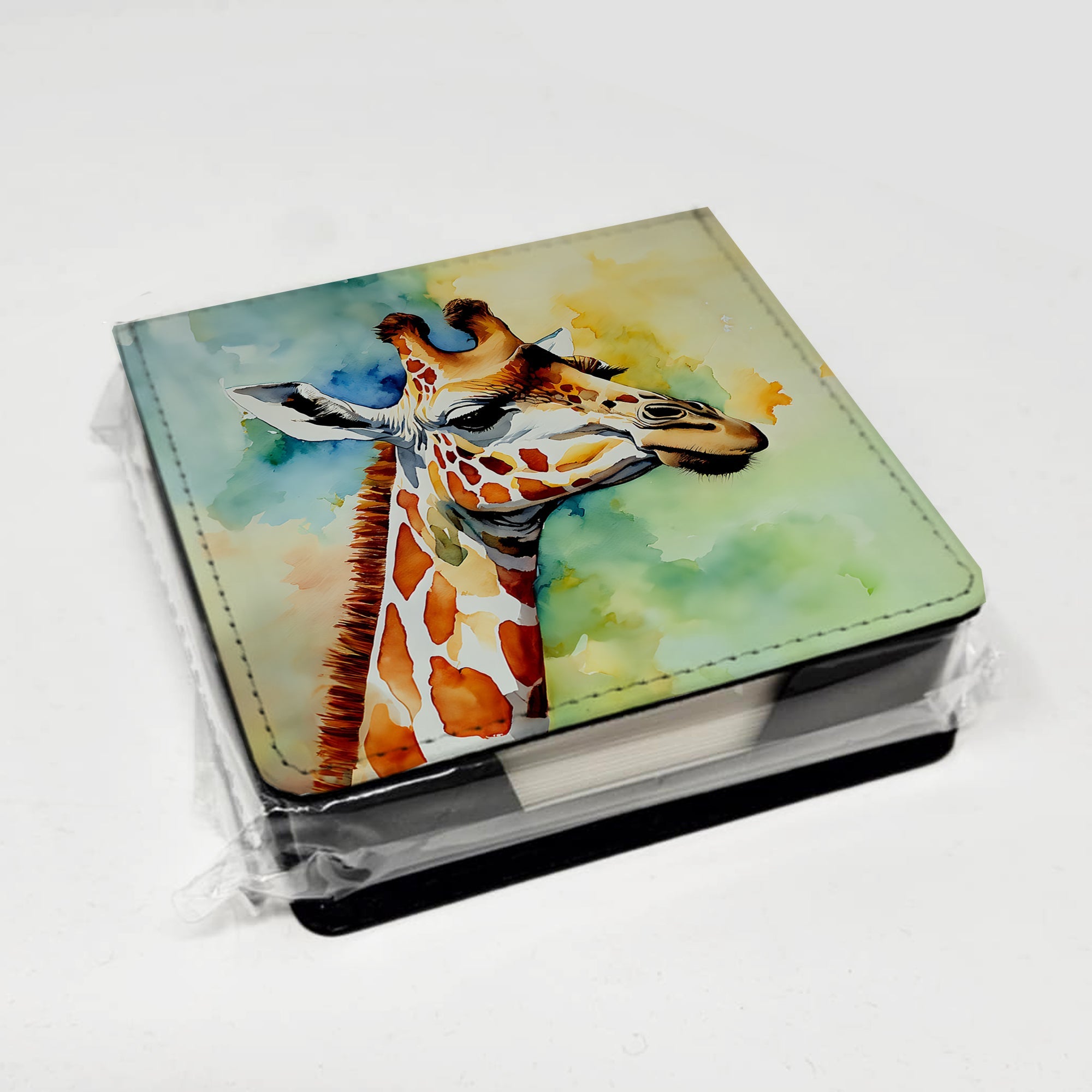 Giraffe PU Leather Note Paper Holder with Artist-Designed Cover, Desk Accessory, Office Gift