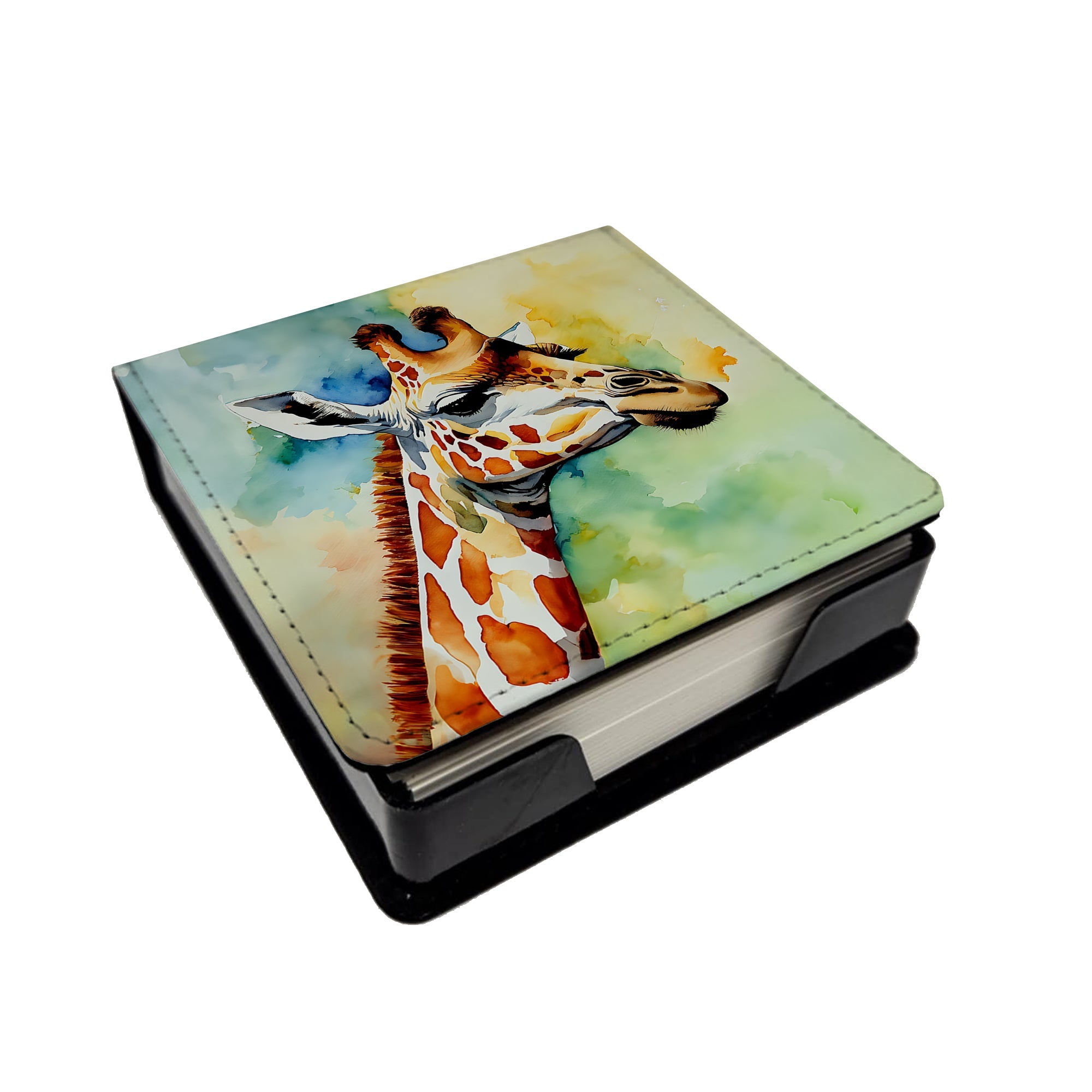 Giraffe PU Leather Note Paper Holder with Artist-Designed Cover, Desk Accessory, Office Gift