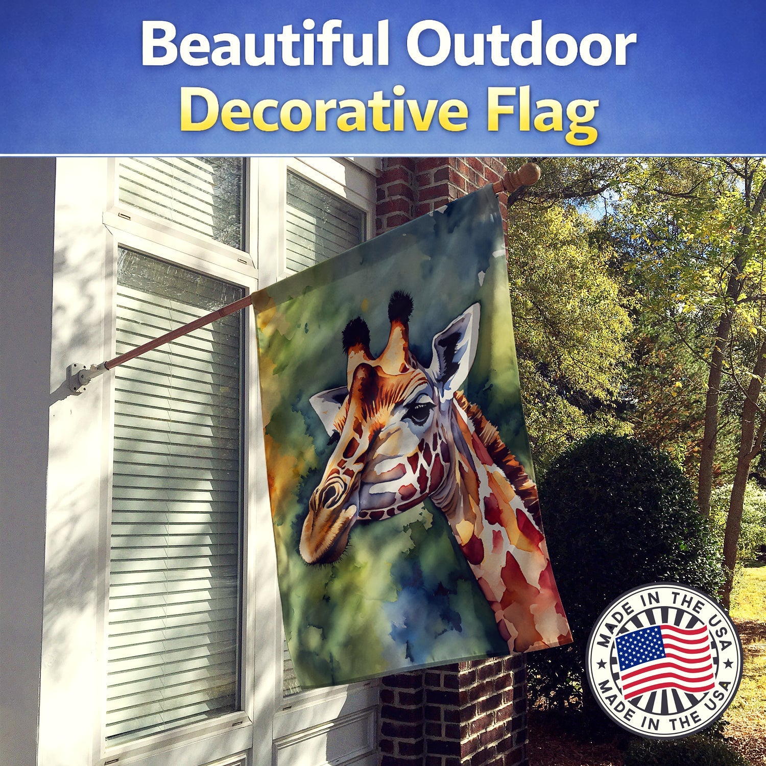 Giraffe House Flag 28x40 Porch Sleeve Pole Decorative Outside Yard Banner Artwork Wall Hanging, Polyester