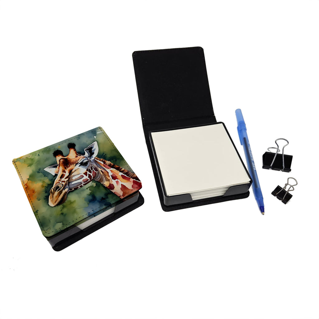 Giraffe PU Leather Note Paper Holder with Artist-Designed Cover, Desk Accessory, Office Gift