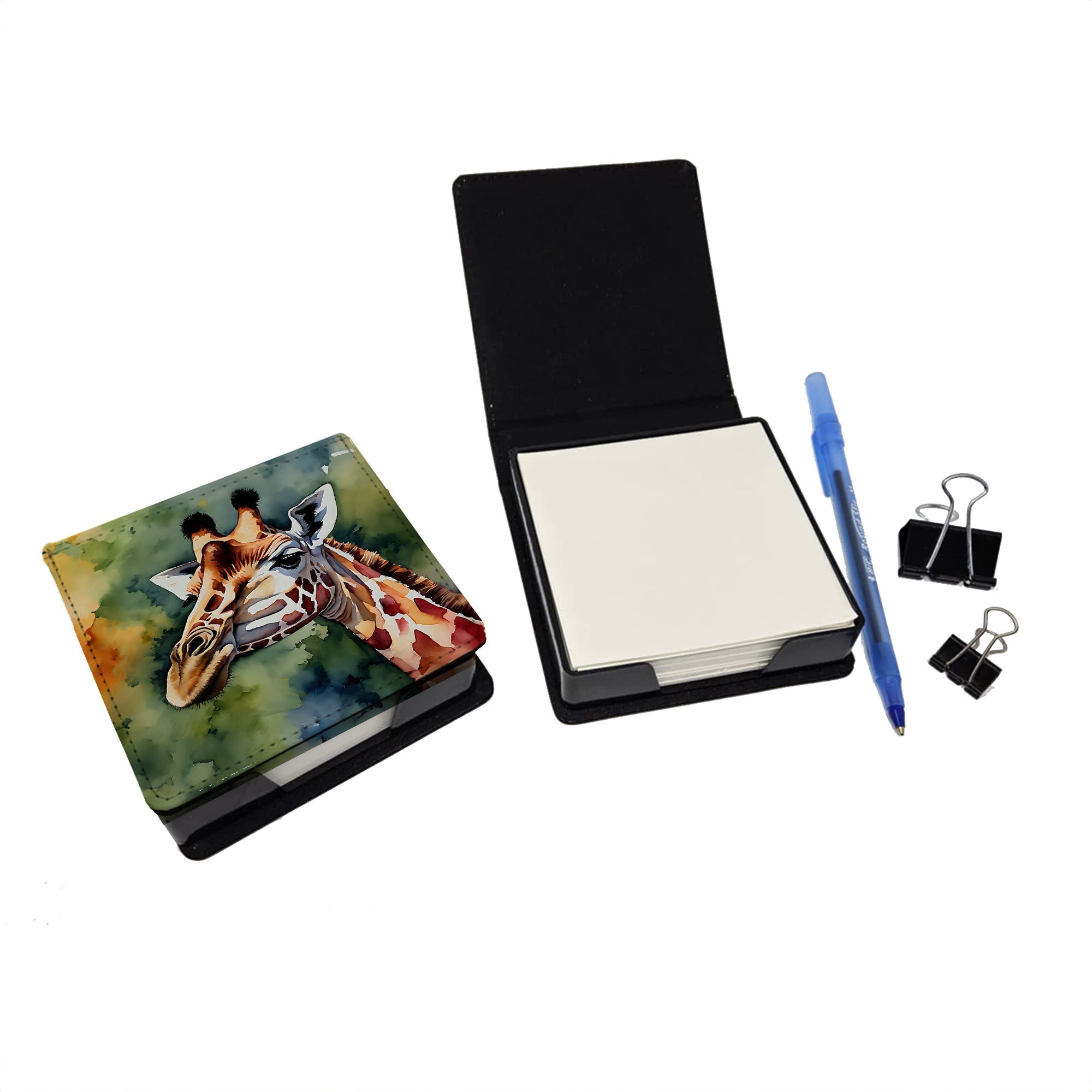 Giraffe PU Leather Note Paper Holder with Artist-Designed Cover, Desk Accessory, Office Gift