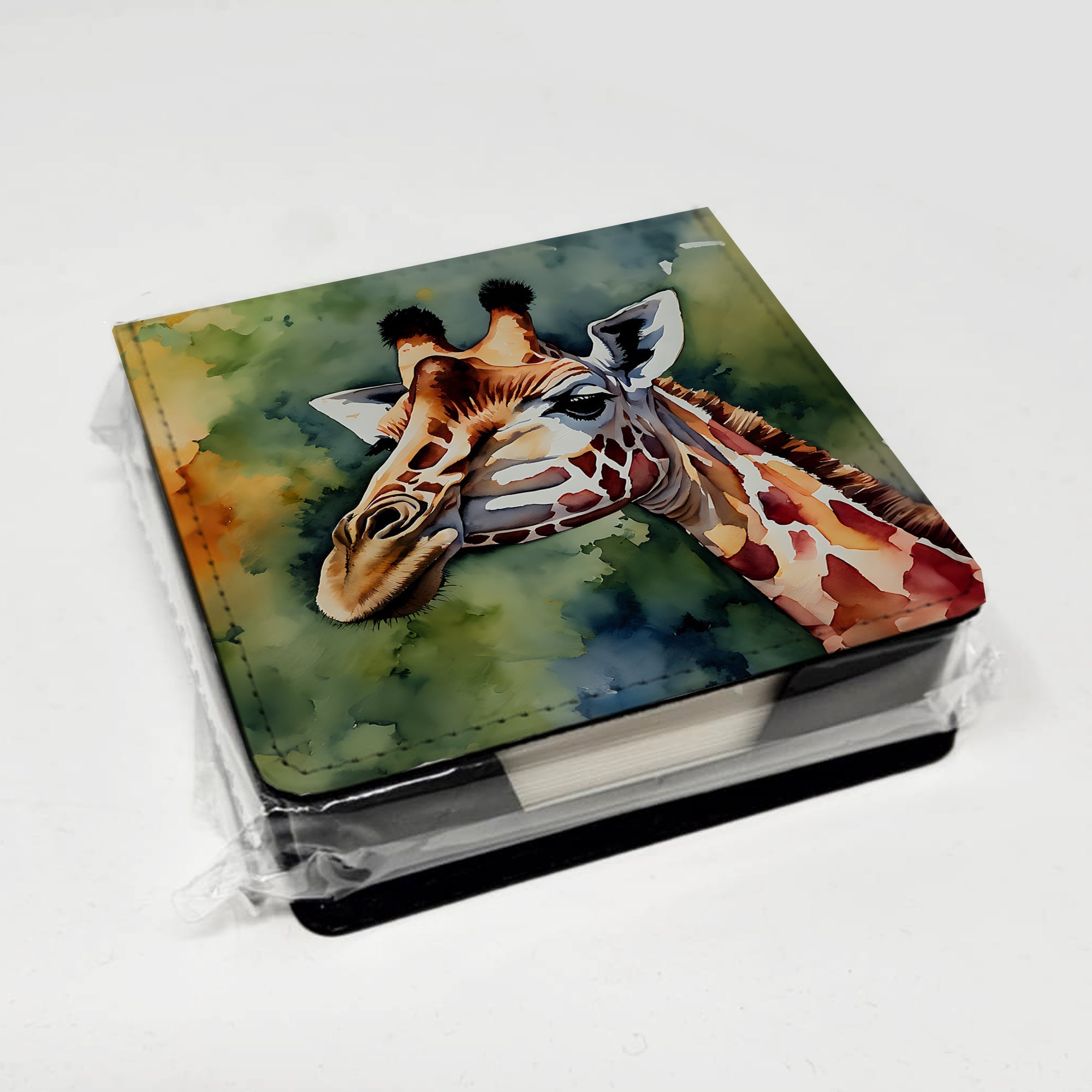 Giraffe PU Leather Note Paper Holder with Artist-Designed Cover, Desk Accessory, Office Gift