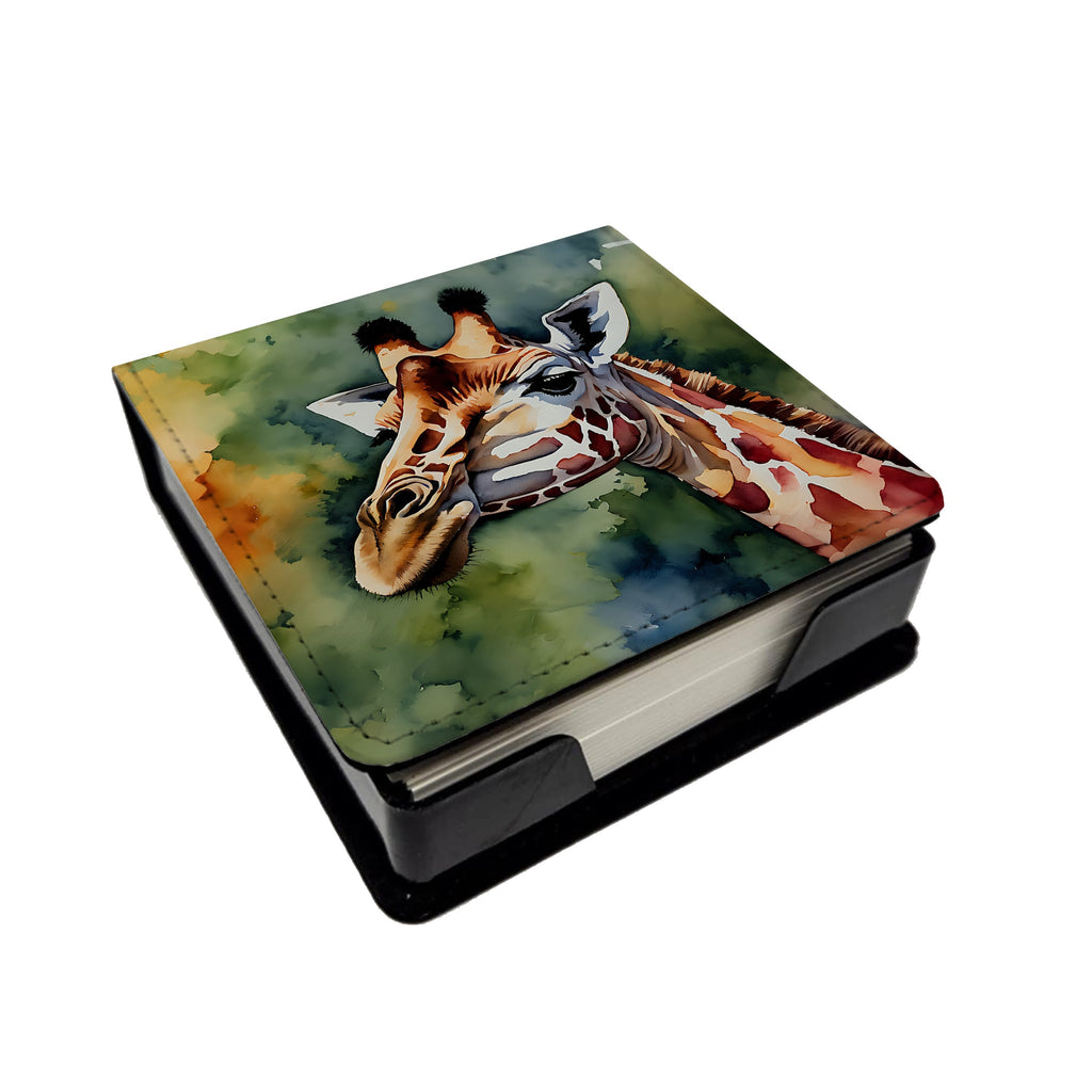 Giraffe PU Leather Note Paper Holder with Artist-Designed Cover, Desk Accessory, Office Gift