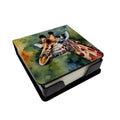 Giraffe PU Leather Note Paper Holder with Artist-Designed Cover, Desk Accessory, Office Gift