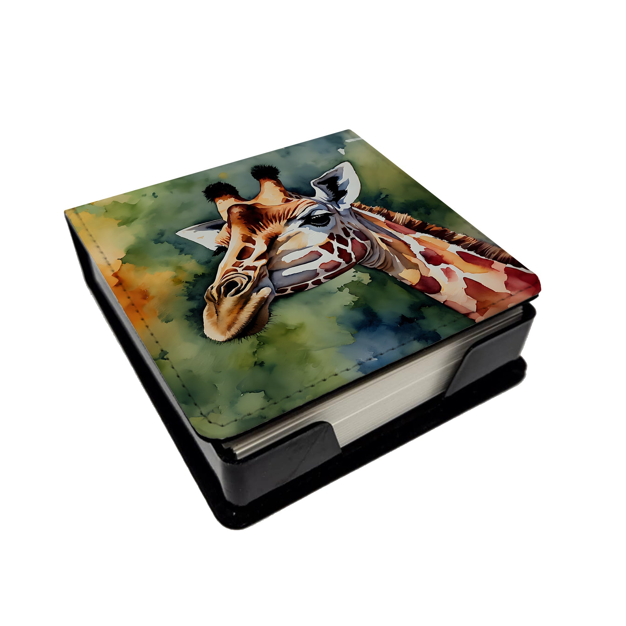 Giraffe PU Leather Note Paper Holder with Artist-Designed Cover, Desk Accessory, Office Gift