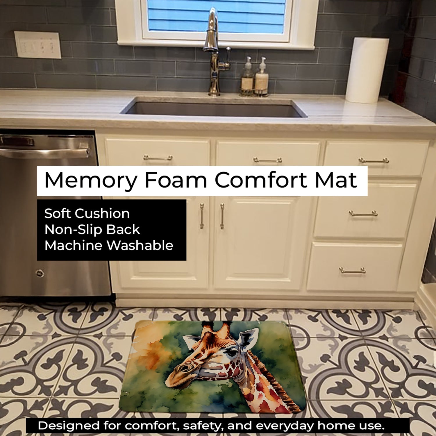 Giraffe Memory Foam Kitchen Mat Machine Washable Anti-Fatigue Cushion Comfort Bath or Kitchen Rug