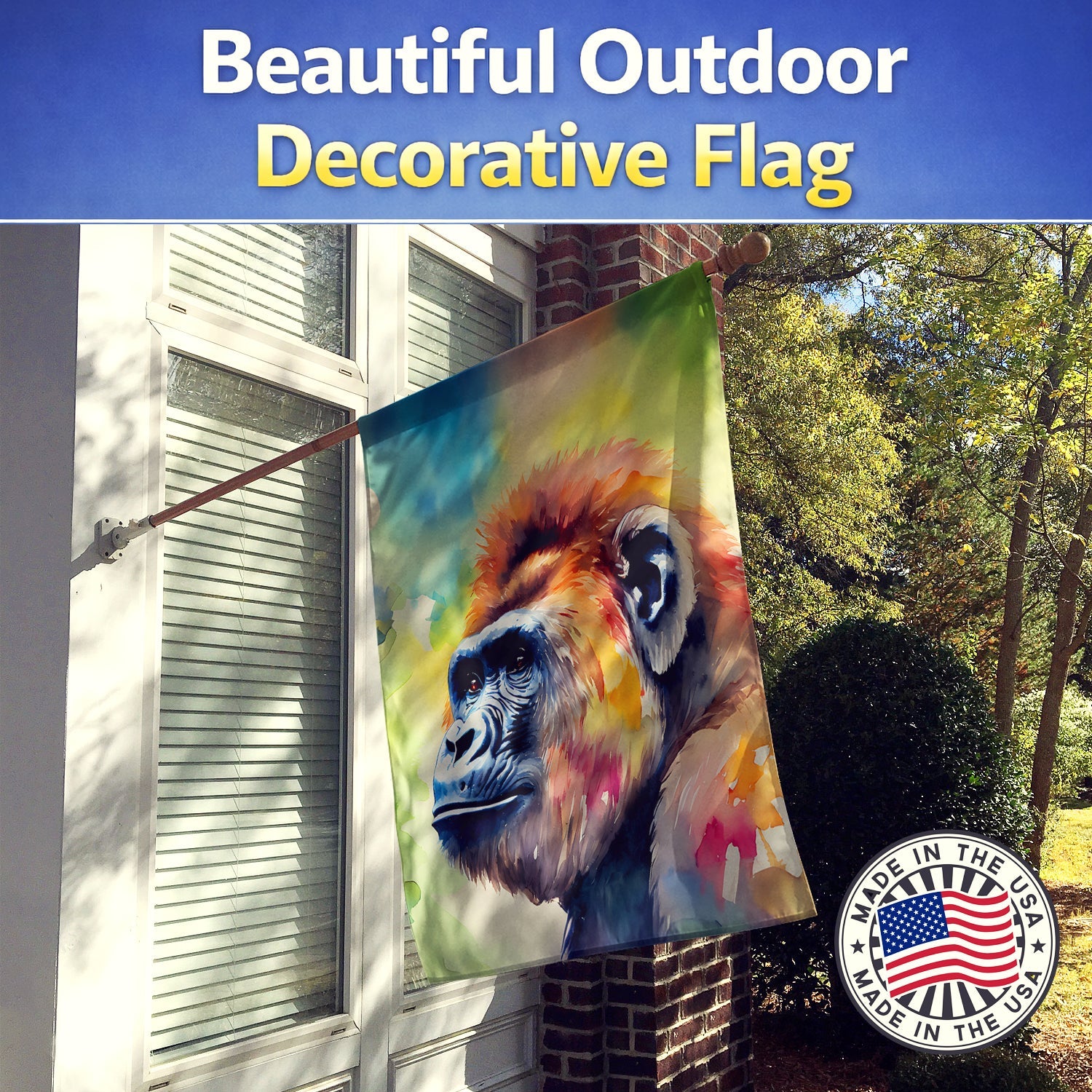 Gorilla House Flag 28x40 Porch Sleeve Pole Decorative Outside Yard Banner Artwork Wall Hanging, Polyester
