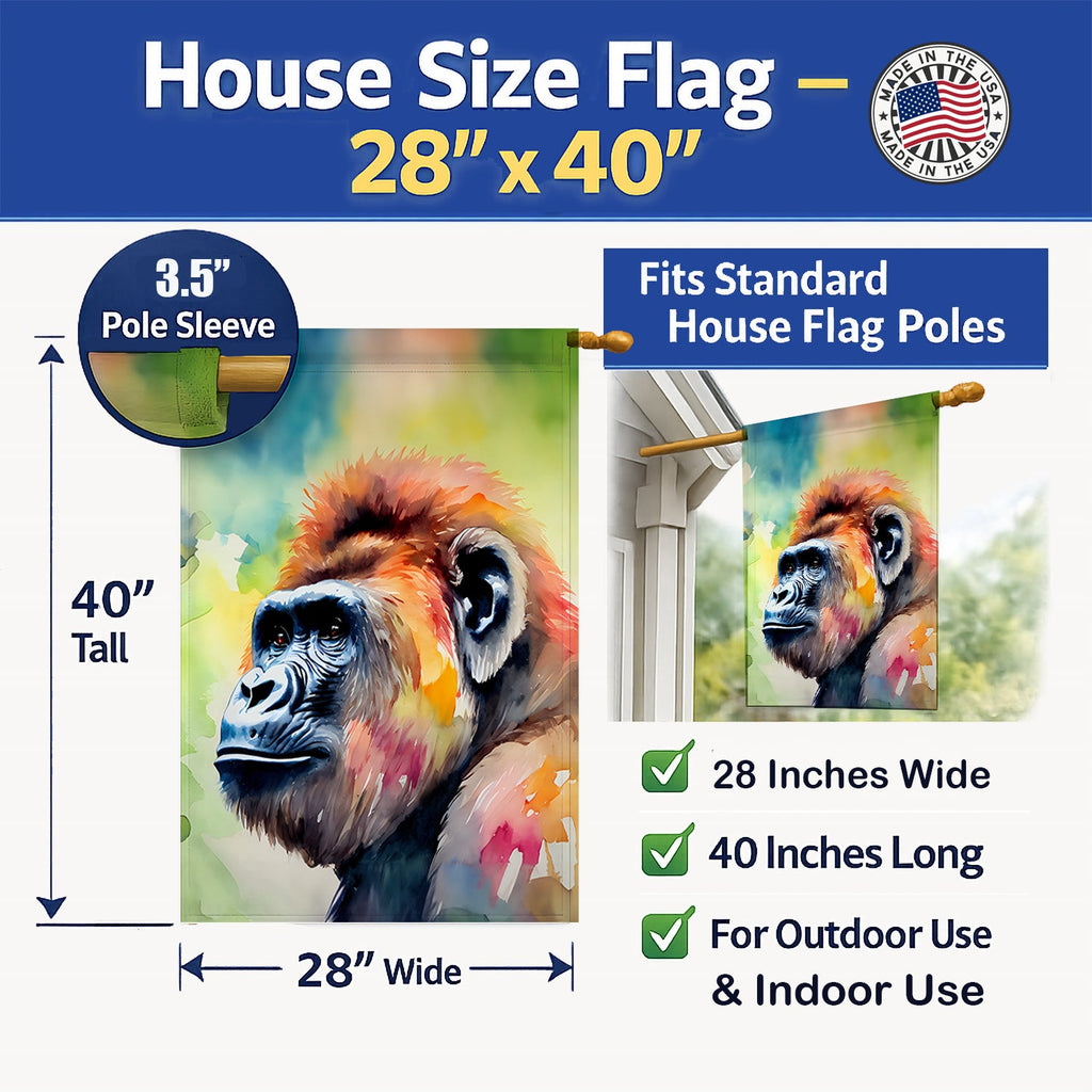 Gorilla House Flag 28x40 Porch Sleeve Pole Decorative Outside Yard Banner Artwork Wall Hanging, Polyester