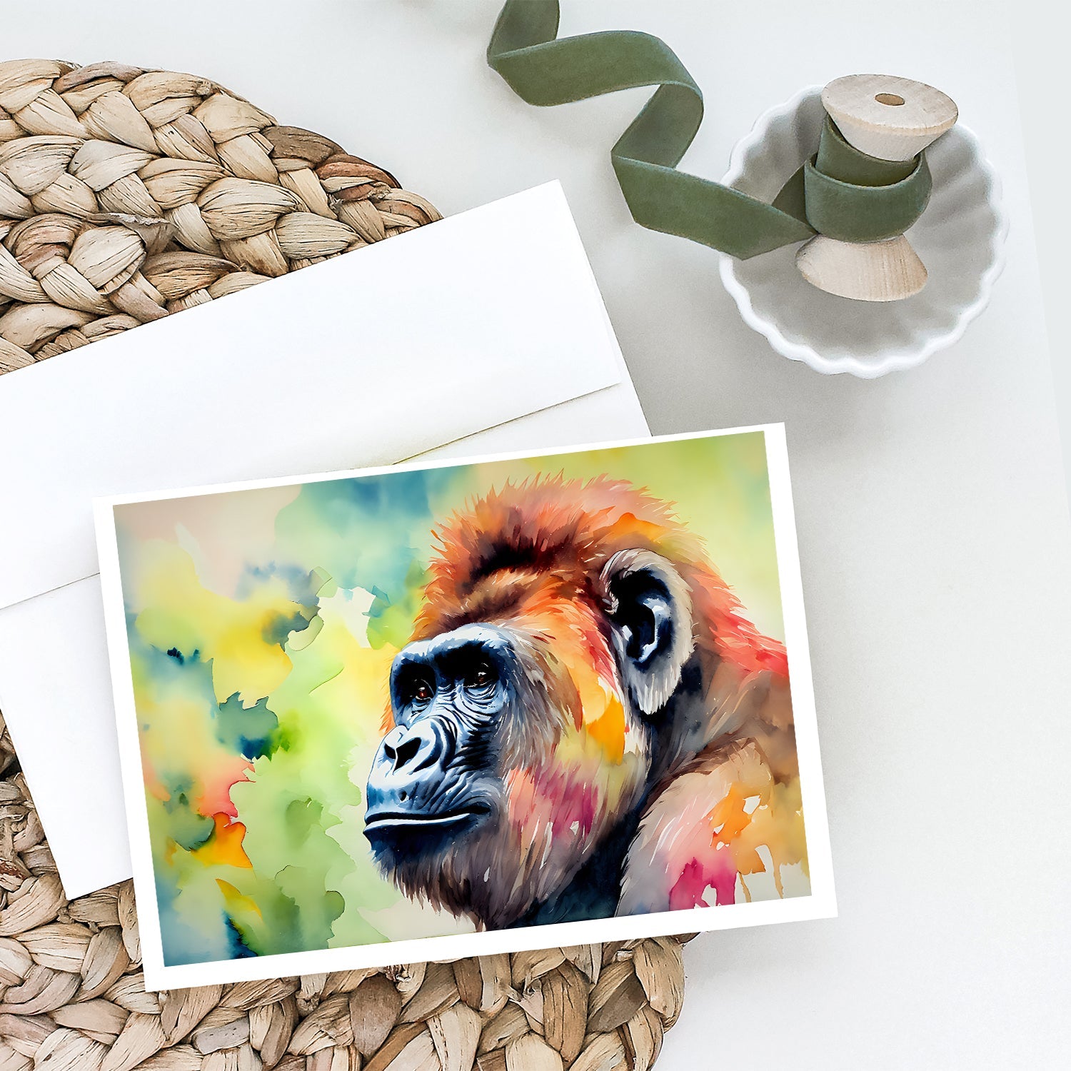 Gorilla Greeting Cards Pack of 8 Blank Cards with Envelopes Whimsical A7 Size 5x7