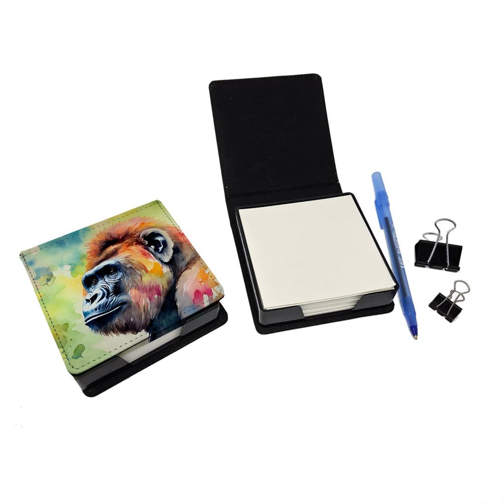 Gorilla PU Leather Note Paper Holder with Artist-Designed Cover, Desk Accessory, Office Gift