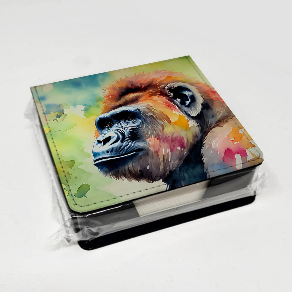 Gorilla PU Leather Note Paper Holder with Artist-Designed Cover, Desk Accessory, Office Gift