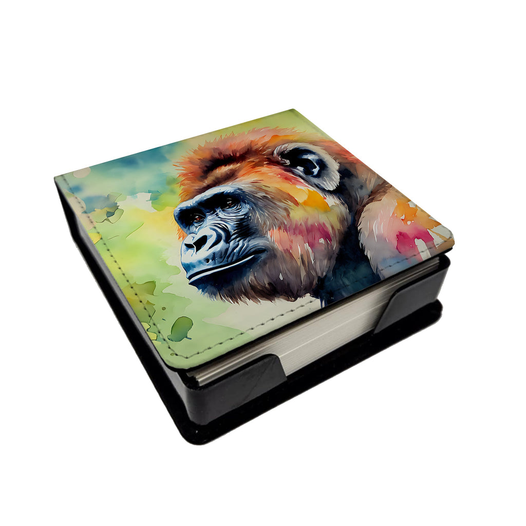 Gorilla PU Leather Note Paper Holder with Artist-Designed Cover, Desk Accessory, Office Gift