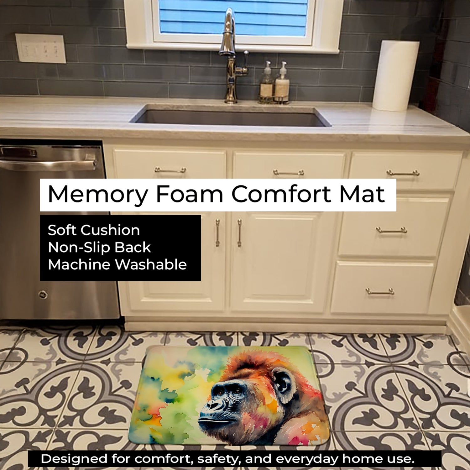 Gorilla Memory Foam Kitchen Mat Machine Washable Anti-Fatigue Cushion Comfort Bath or Kitchen Rug