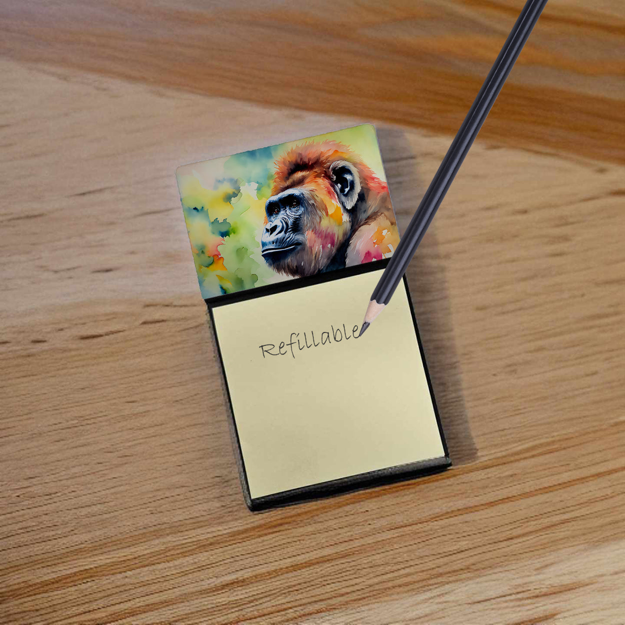 Gorilla Watercolor Sticky Note Holder Refillable Dispenser Desk Accessory 3x3 Pad Gift
