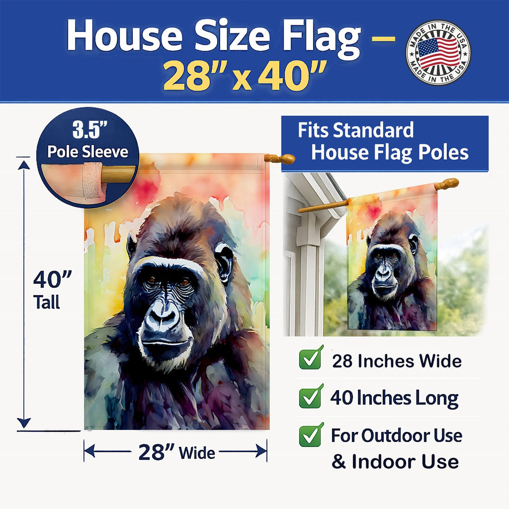 Gorilla House Flag 28x40 Porch Sleeve Pole Decorative Outside Yard Banner Artwork Wall Hanging, Polyester