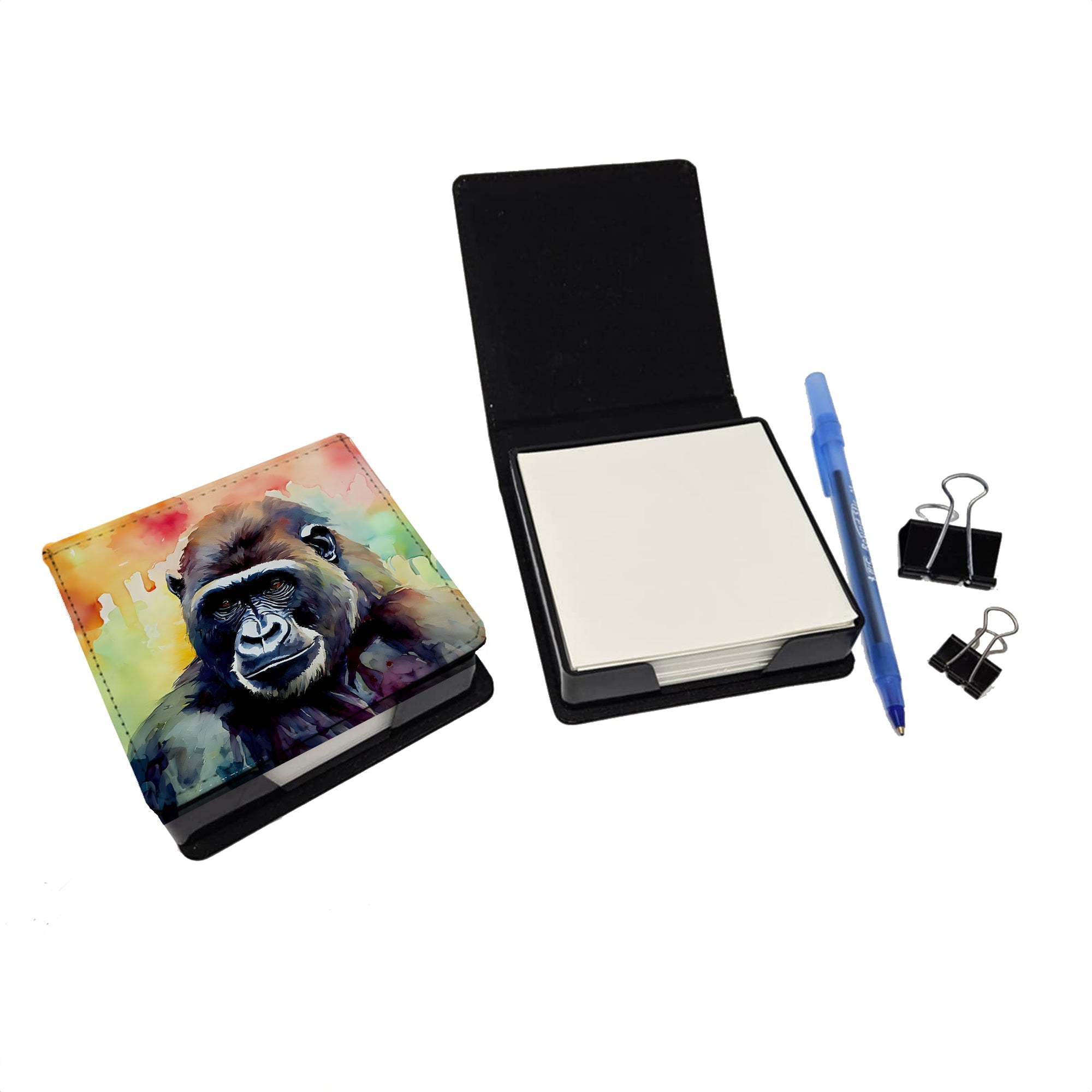 Gorilla PU Leather Note Paper Holder with Artist-Designed Cover, Desk Accessory, Office Gift