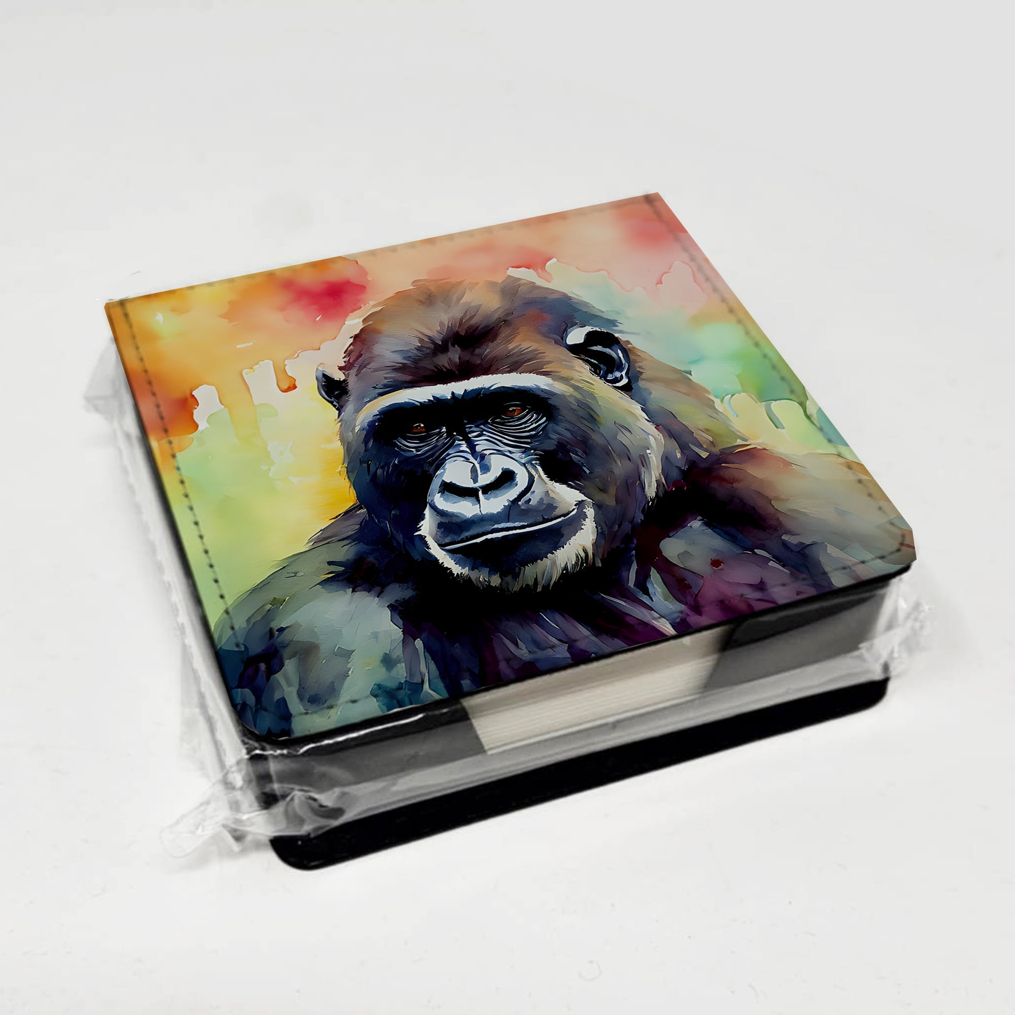 Gorilla PU Leather Note Paper Holder with Artist-Designed Cover, Desk Accessory, Office Gift