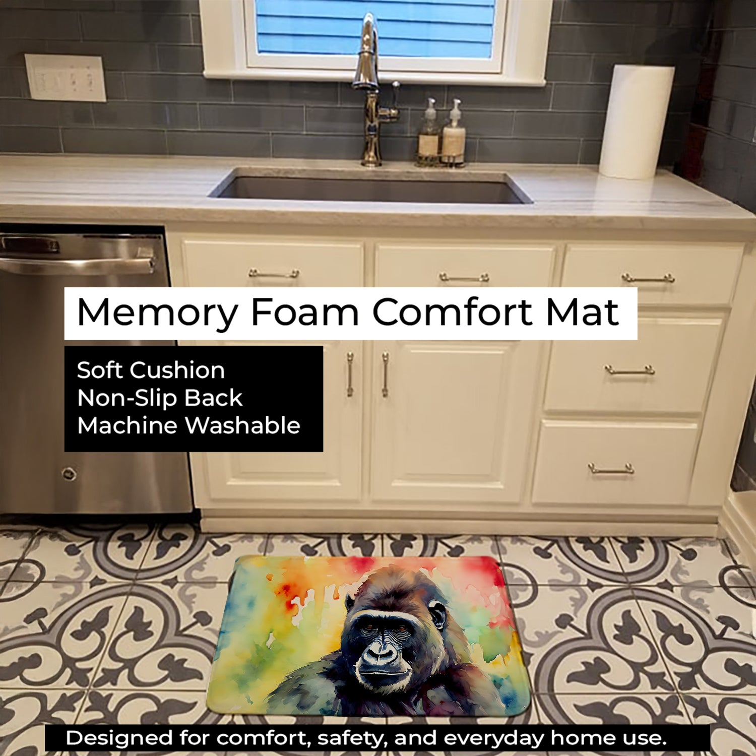 Gorilla Memory Foam Kitchen Mat Machine Washable Anti-Fatigue Cushion Comfort Bath or Kitchen Rug