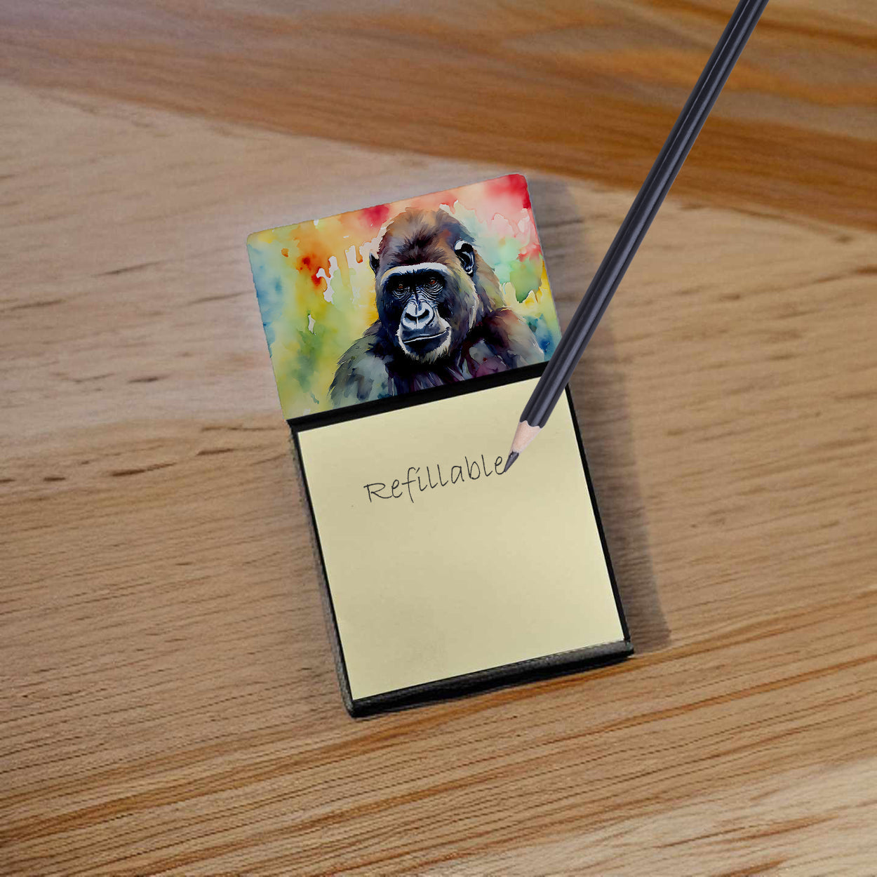 Gorilla Watercolor Sticky Note Holder Refillable Dispenser Desk Accessory 3x3 Pad Gift