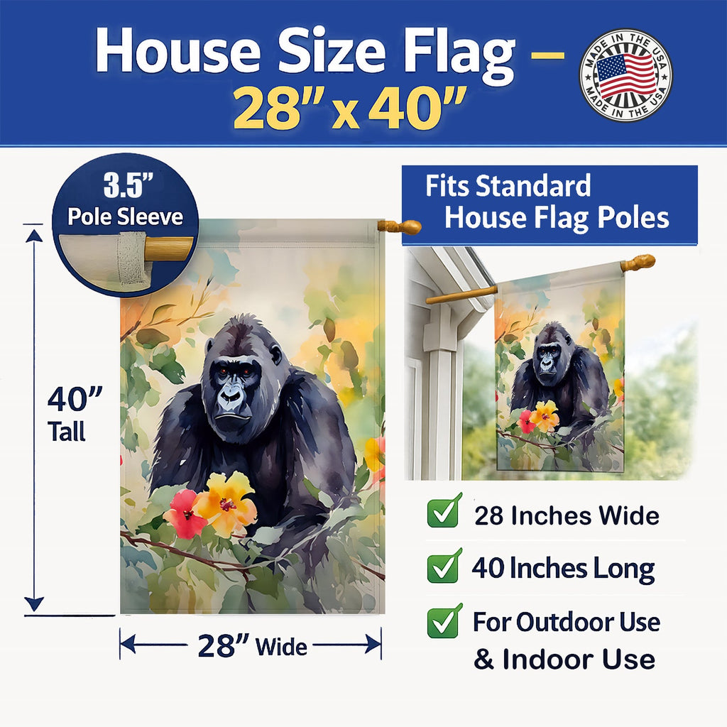 Gorilla House Flag 28x40 Porch Sleeve Pole Decorative Outside Yard Banner Artwork Wall Hanging, Polyester