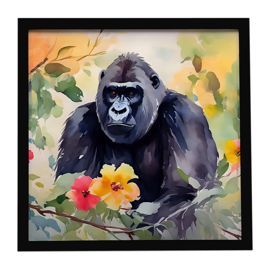 Gorilla Framed Metal Print Bathroom, Kitchen, Office, Home Decor Wall Art Ready to Hang, Square, 8X8