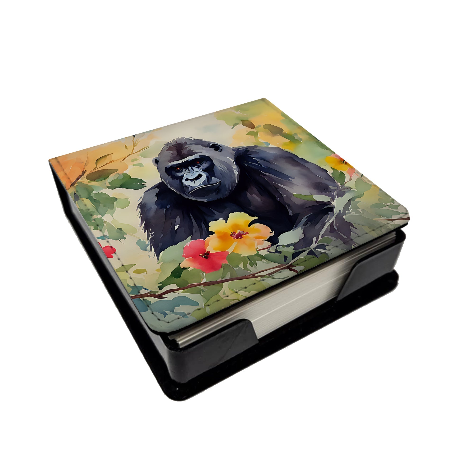 Gorilla PU Leather Note Paper Holder with Artist-Designed Cover, Desk Accessory, Office Gift