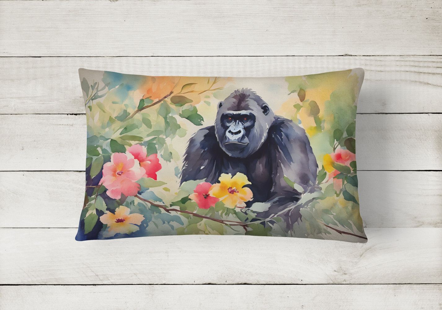 Gorilla Decorative Throw Pillow 12x16 Indoor Outdoor Accent Cushion, Fabric Cover with Insert for Sofa, Bed, Porch & Living Room
