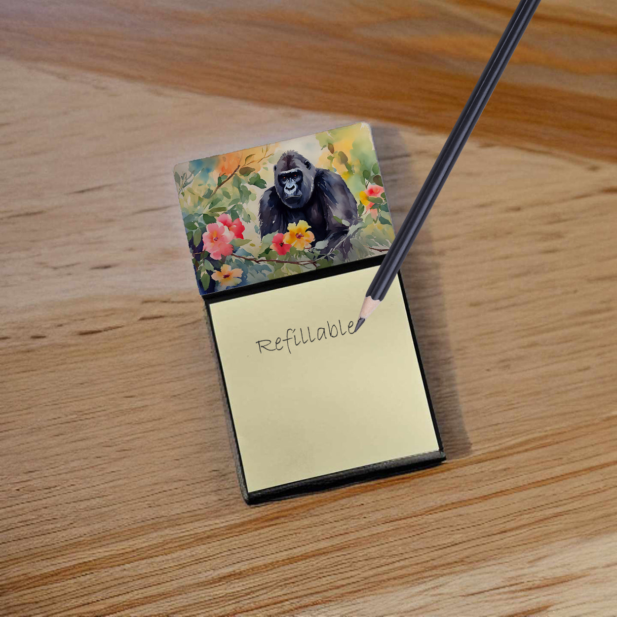 Gorilla Watercolor Sticky Note Holder Refillable Dispenser Desk Accessory 3x3 Pad Gift