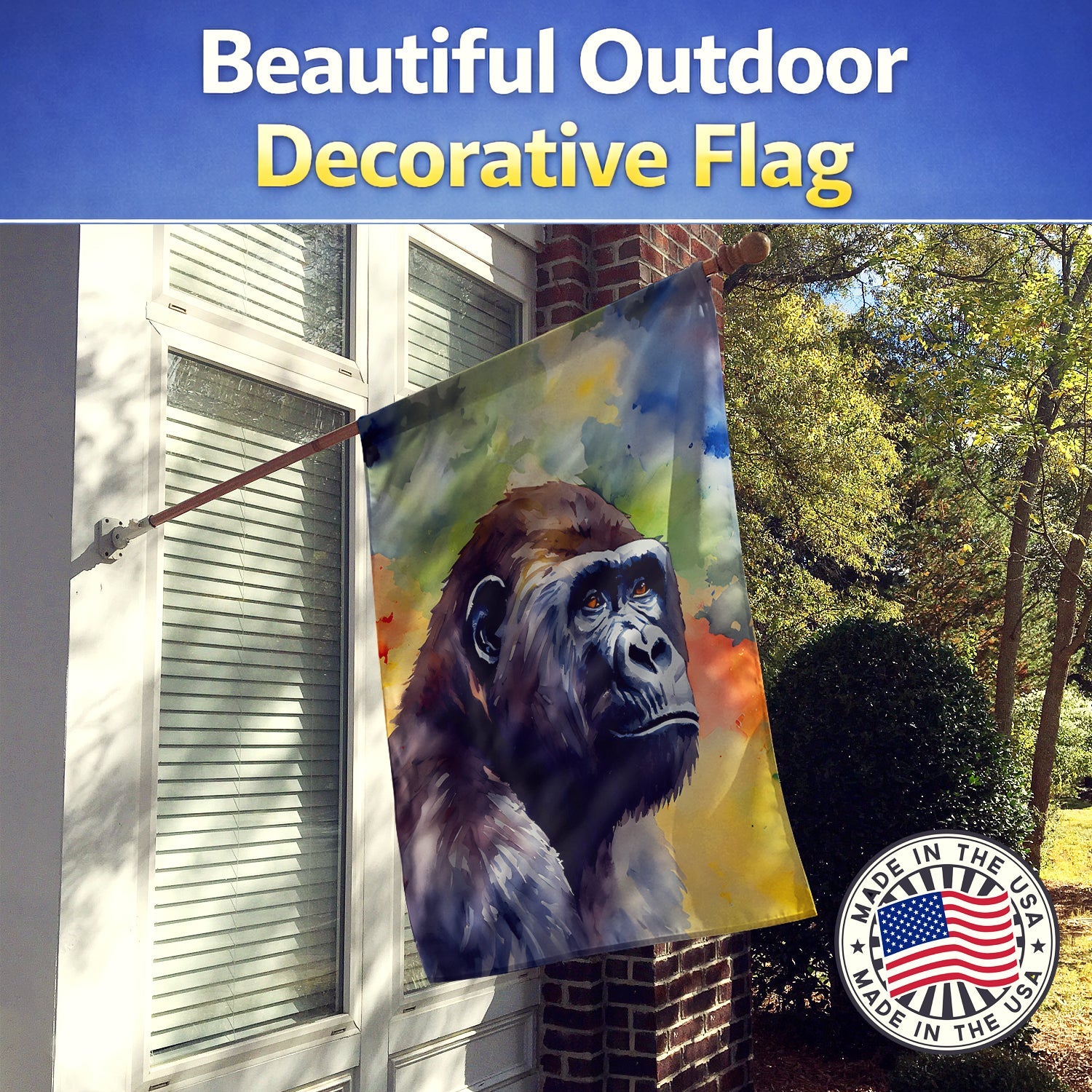 Gorilla House Flag 28x40 Porch Sleeve Pole Decorative Outside Yard Banner Artwork Wall Hanging, Polyester