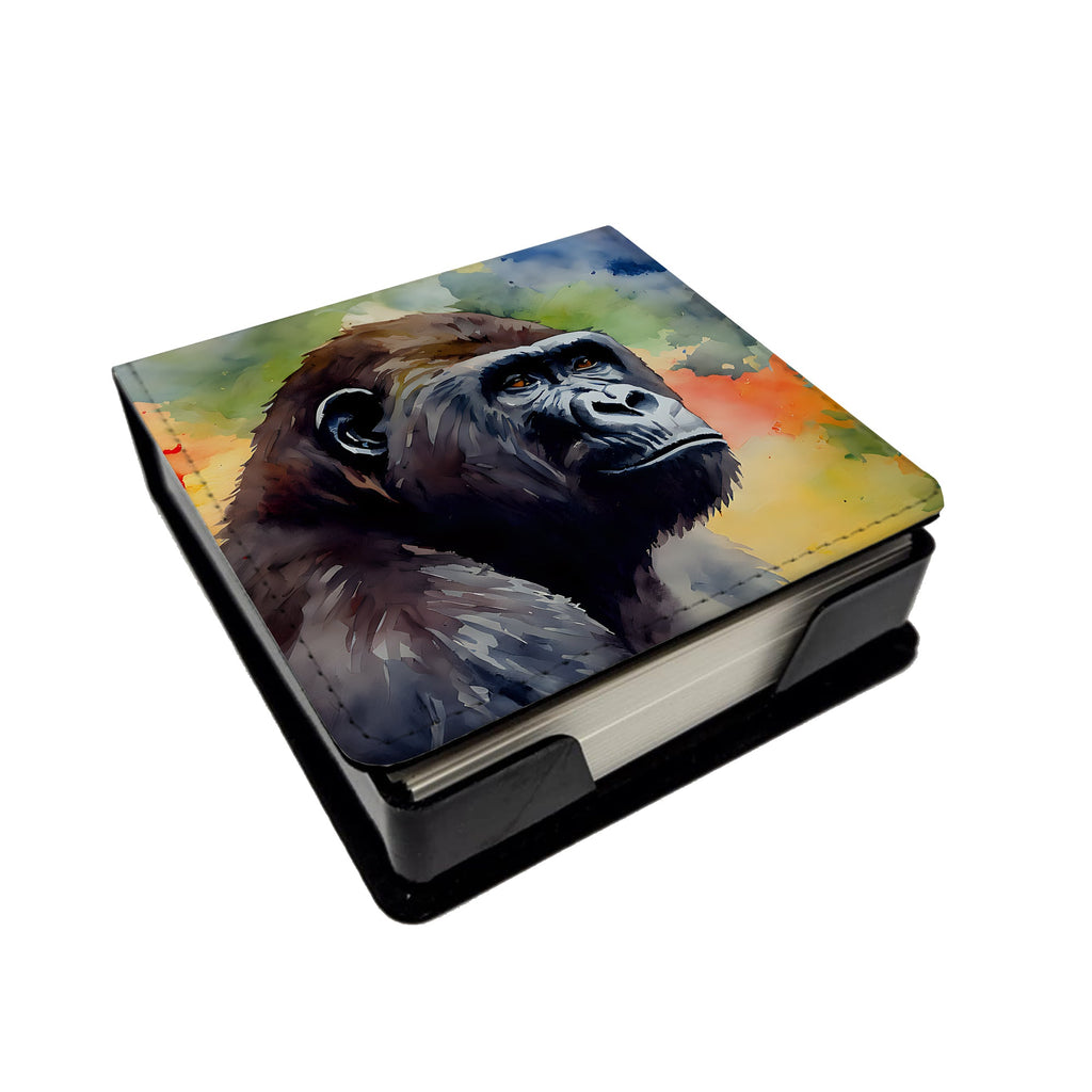 Gorilla PU Leather Note Paper Holder with Artist-Designed Cover, Desk Accessory, Office Gift