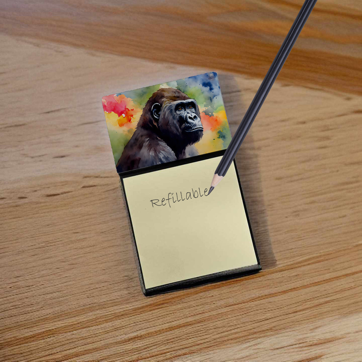 Gorilla Watercolor Sticky Note Holder Refillable Dispenser Desk Accessory 3x3 Pad Gift