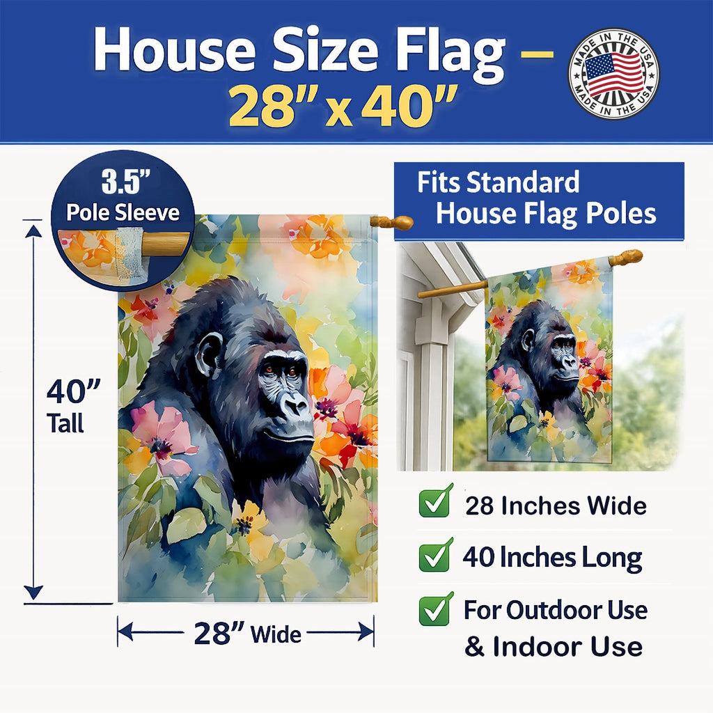 Gorilla House Flag 28x40 Porch Sleeve Pole Decorative Outside Yard Banner Artwork Wall Hanging, Polyester