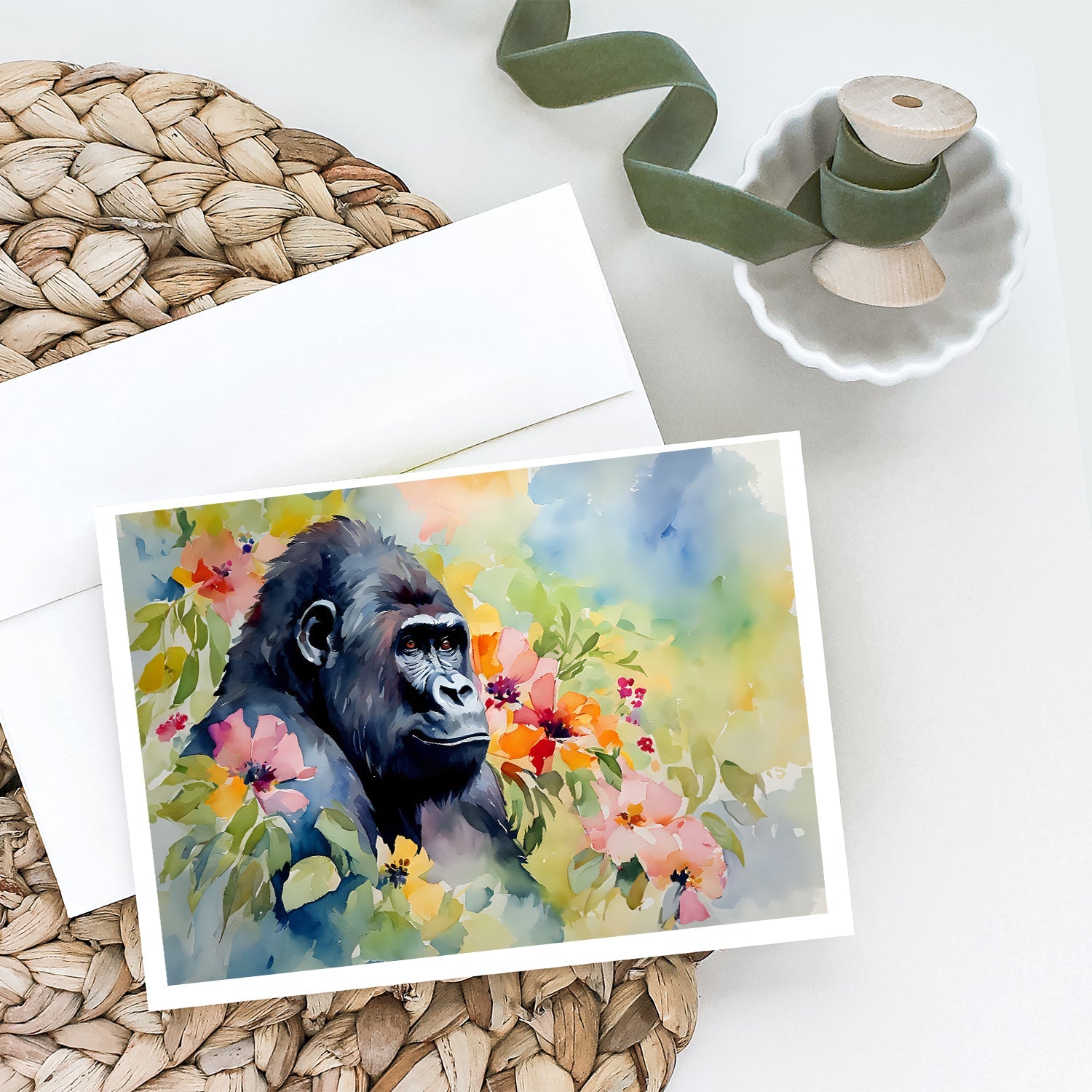 Gorilla Greeting Cards Pack of 8 Blank Cards with Envelopes Whimsical A7 Size 5x7