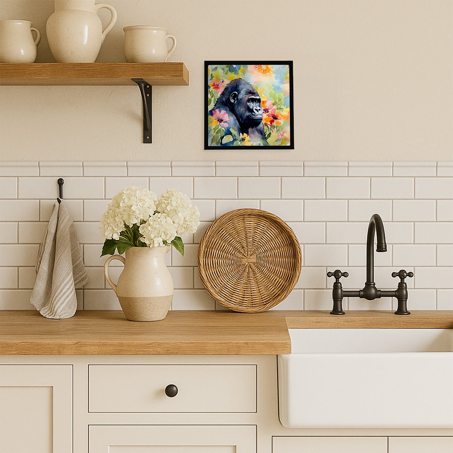 Gorilla Framed Metal Print Bathroom, Kitchen, Office, Home Decor Wall Art Ready to Hang, Square, 8X8