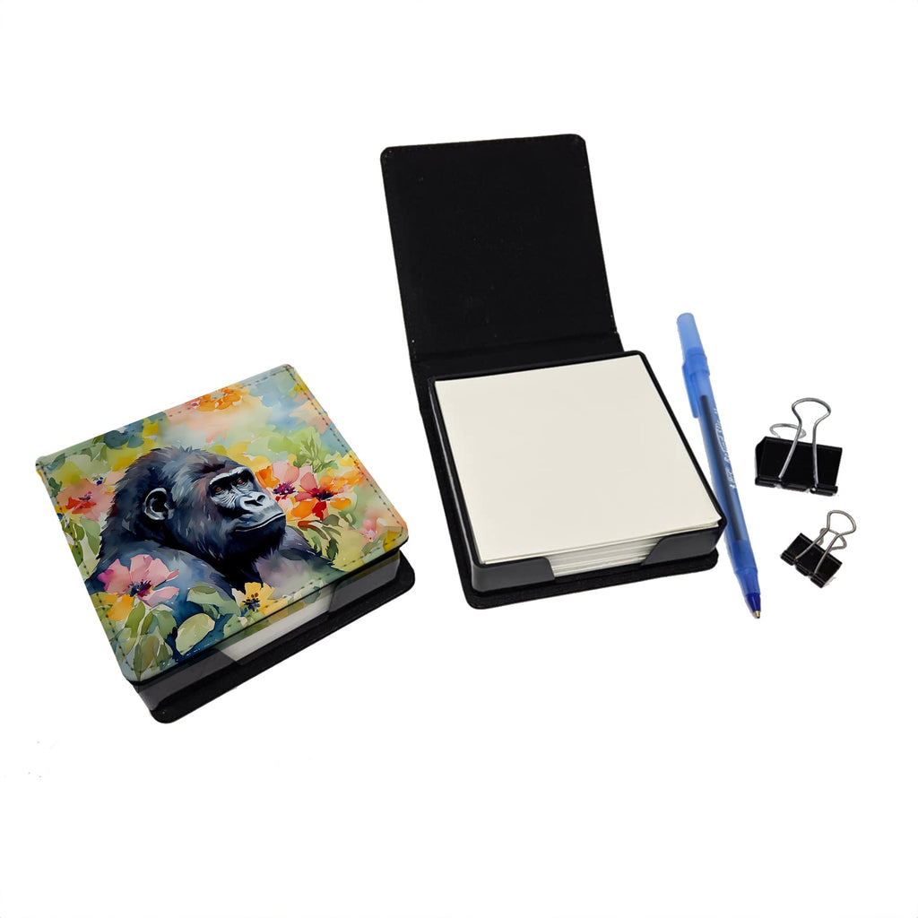 Gorilla PU Leather Note Paper Holder with Artist-Designed Cover, Desk Accessory, Office Gift