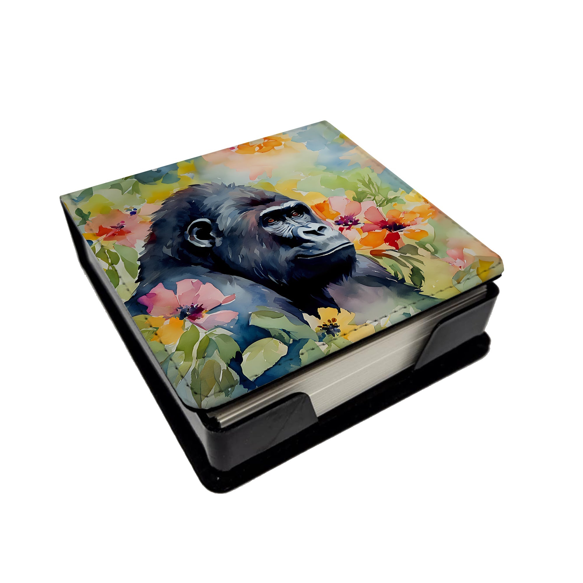 Gorilla PU Leather Note Paper Holder with Artist-Designed Cover, Desk Accessory, Office Gift