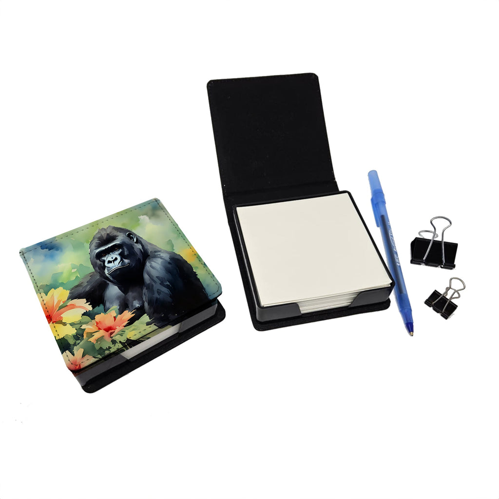 Gorilla PU Leather Note Paper Holder with Artist-Designed Cover, Desk Accessory, Office Gift