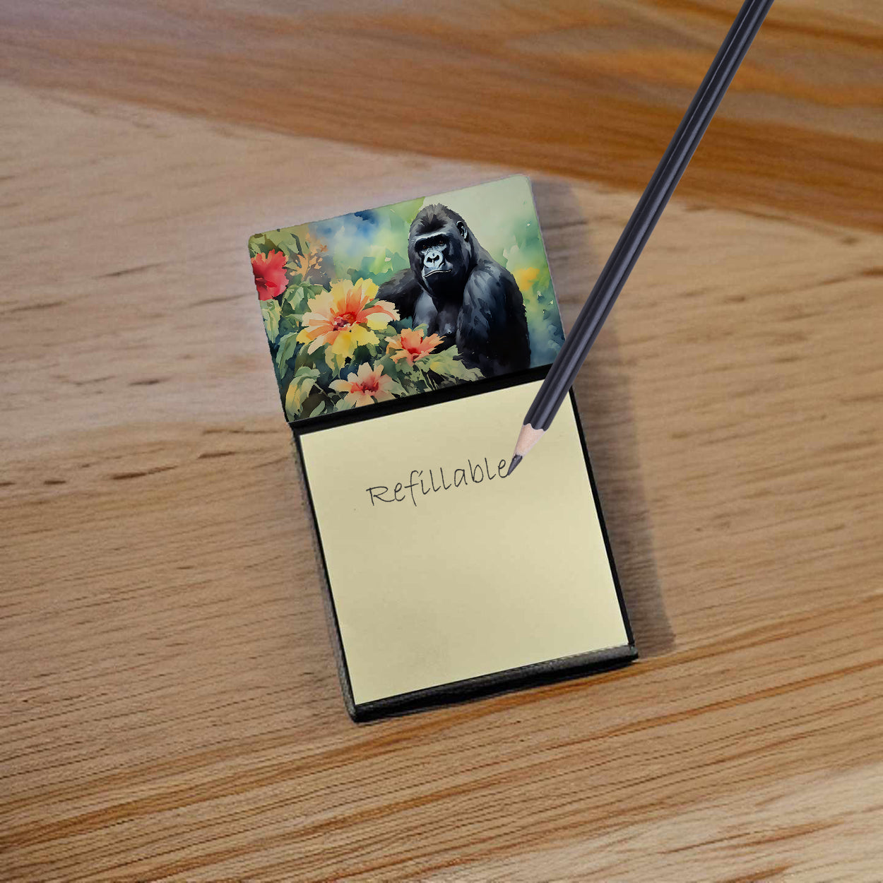 Gorilla Watercolor Sticky Note Holder Refillable Dispenser Desk Accessory 3x3 Pad Gift
