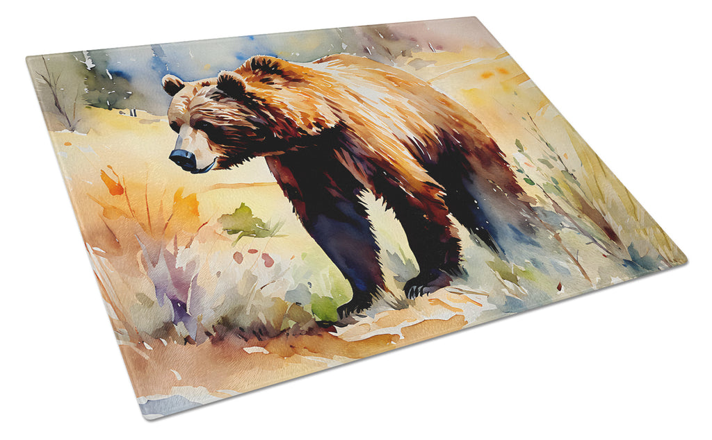 Grizzly Bear Cutting Board Tempered Glass Kitchen Cutting Surface, Heat Resistant Chopping, Non-Slip Feet, Food Prep & Serving