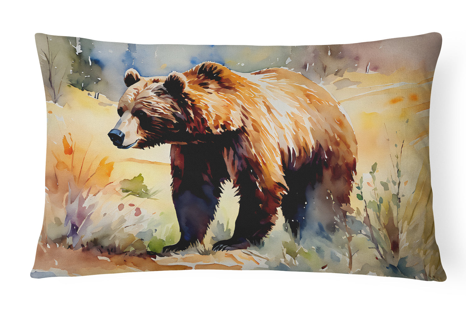Grizzly Bear Decorative Throw Pillow 12x16 Indoor Outdoor Accent Cushion, Fabric Cover with Insert for Sofa, Bed, Porch & Living Room